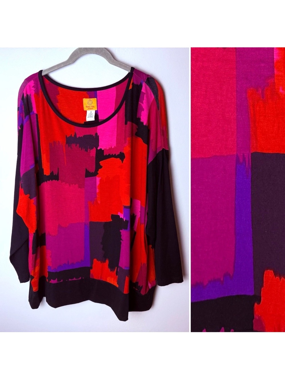 Ruby Rd. Top Plus Size 1X Long Sleeves Stretch Bold Abstract Print Multicolor
